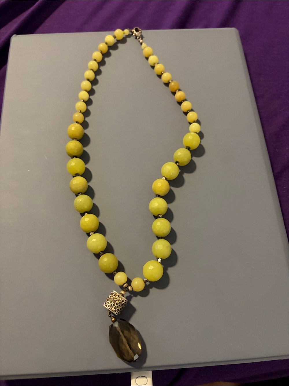 Yellow Beaded Pendant Necklace - sterling silver